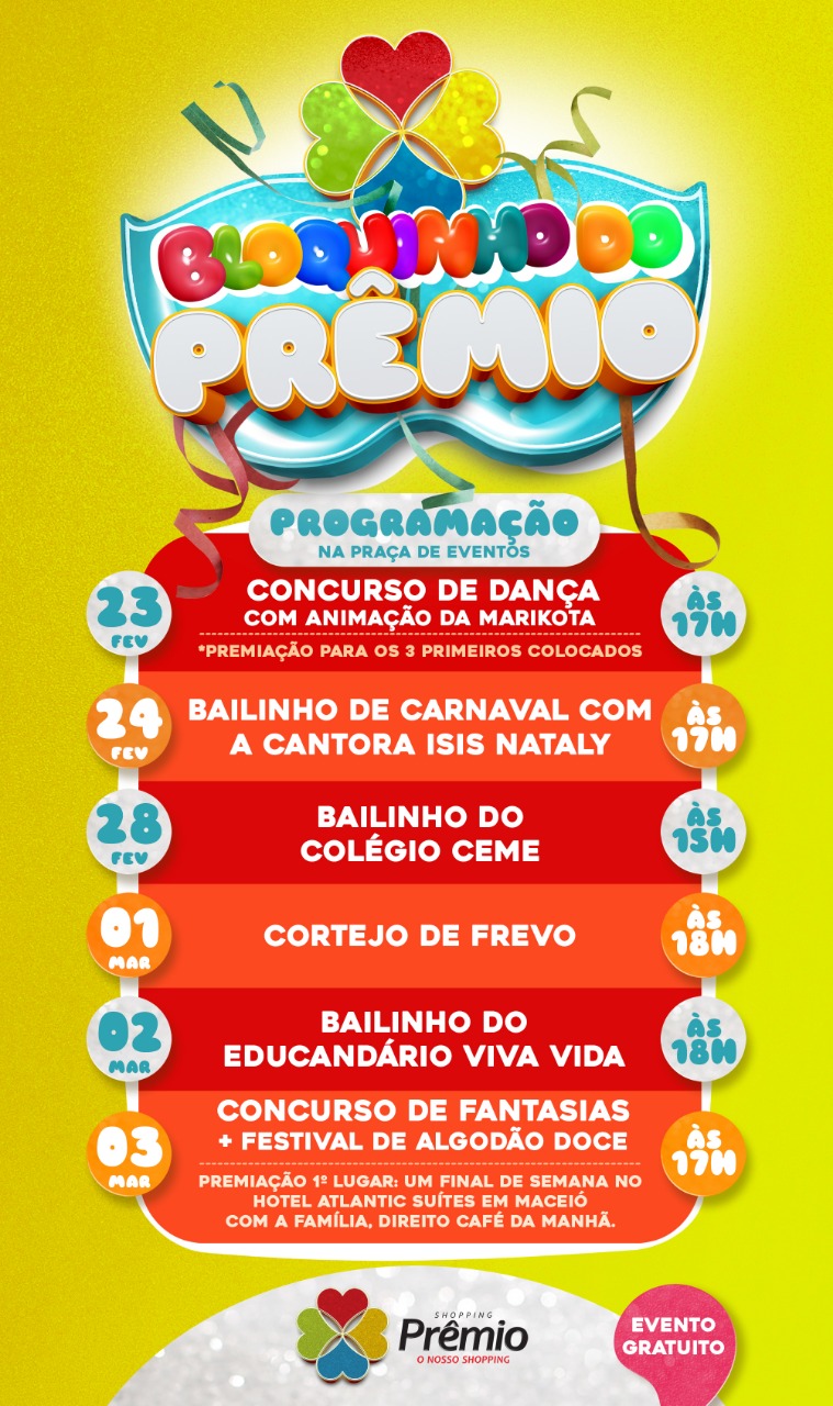 Shopping Prêmio terá prévia carnavalesca com programação gratuita