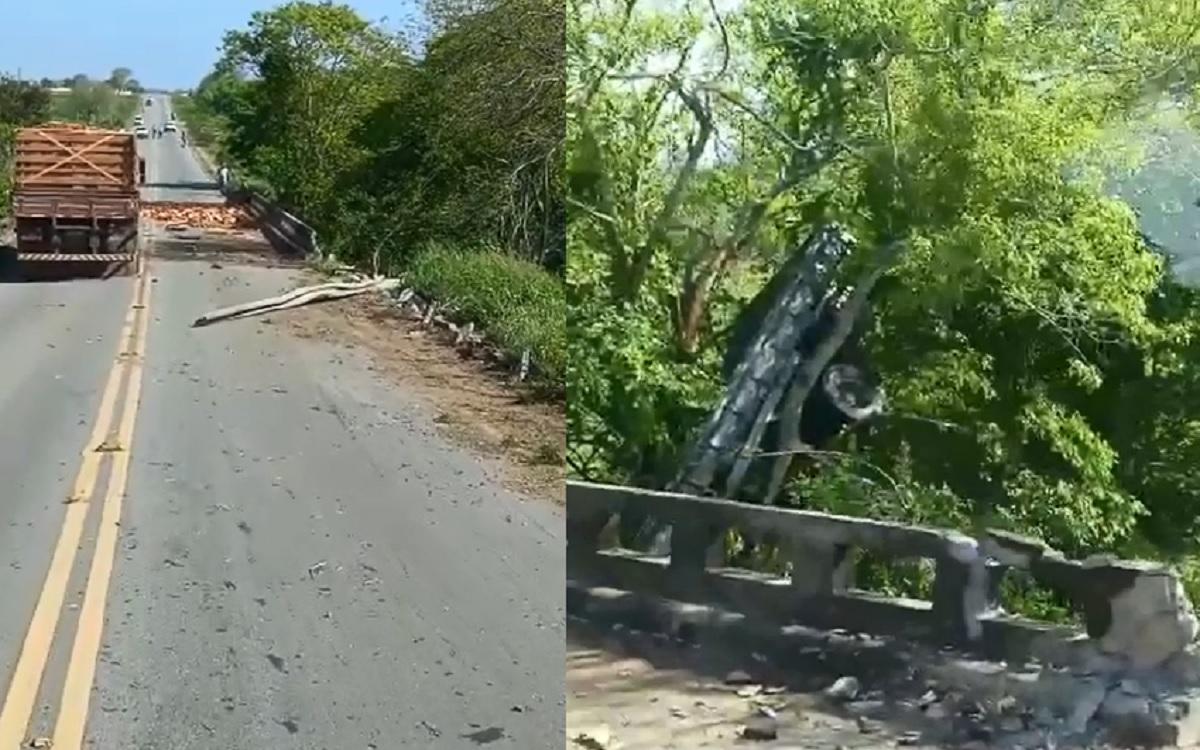 Caminhão cai de ponte após ataque de abelhas em Sergipe