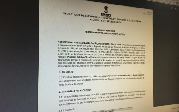 Governo de Sergipe lança edital para a contratação de profissionais