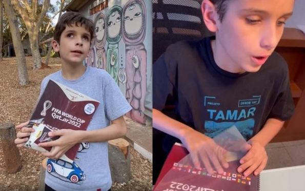 Vídeo: garoto cego de 12 anos adapta álbum de figurinhas da Copa 2022