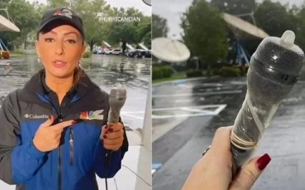 Jornalista usa camisinha em microfone durante cobertura do furacão Ian