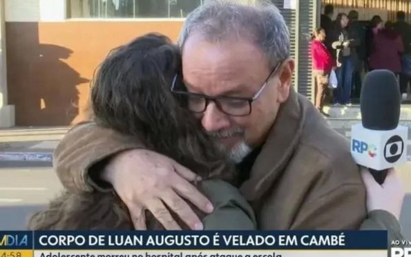 Ataque em escola: avô de vítima pede abraço de repórter ao vivo. Veja