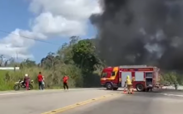 Após sofrer pane elétrica, ônibus pega fogo na BR-101, em Estância (SE)