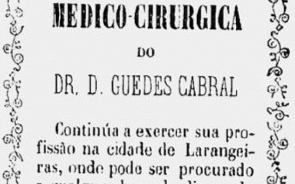 Anúncio do dr. Guedes Cabral. In Jornal de Sergipe.  Aracaju, 07 de agosto de 1880, nº 71, p. 04.